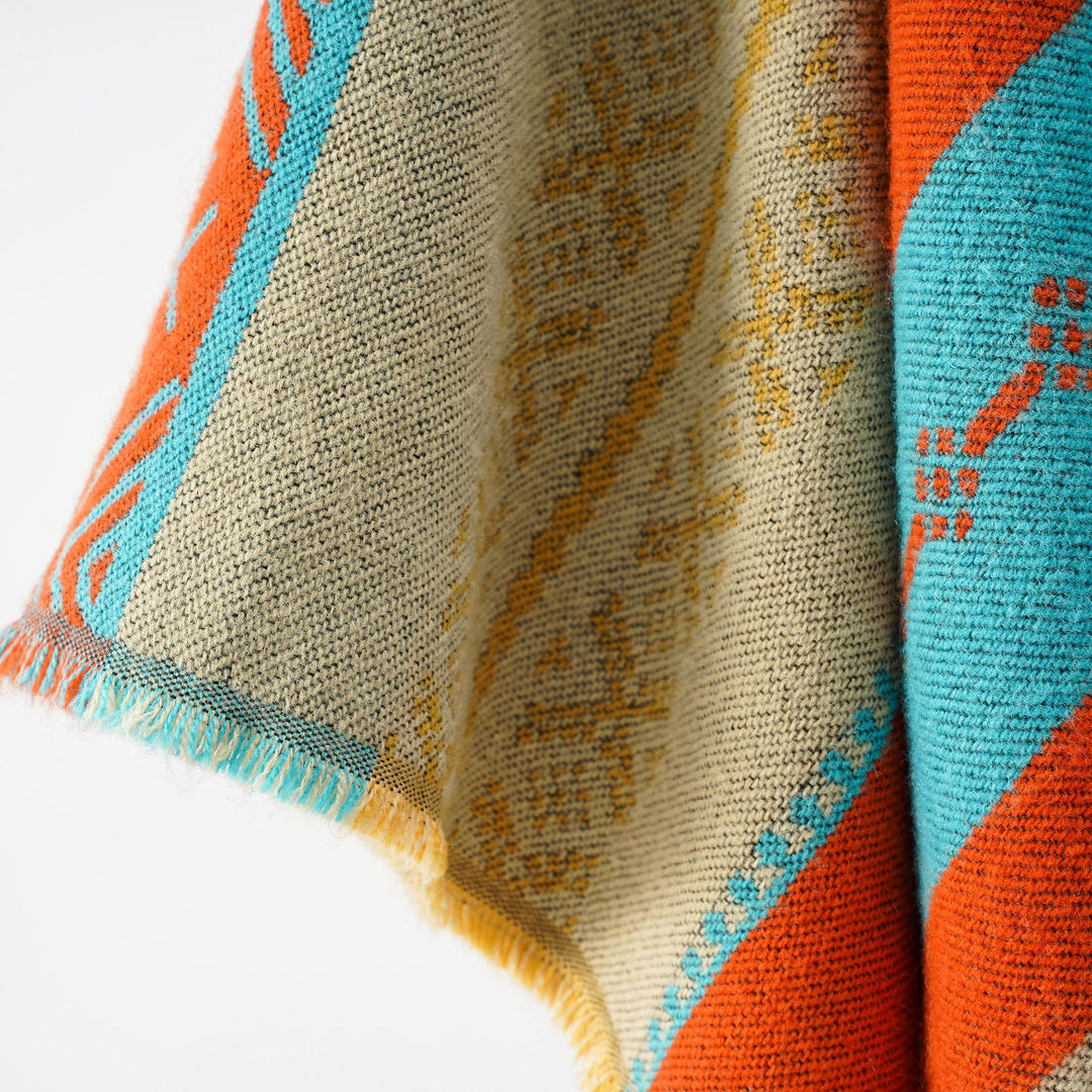 Damen Strukturiertes Webcape im Ethno-Jacquard mit Fransensaum Shop Nory