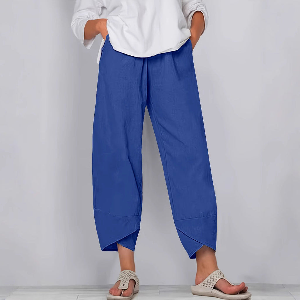 Damen weite Sommerhose mit eleganten Schnittdetails und elastischem Bund