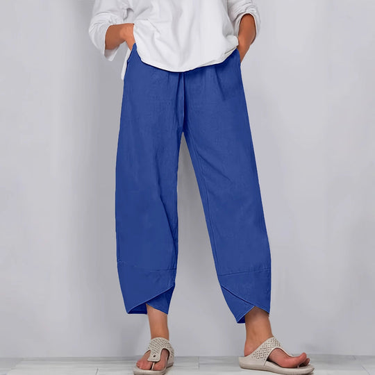 Damen weite Sommerhose mit eleganten Schnittdetails und elastischem Bund