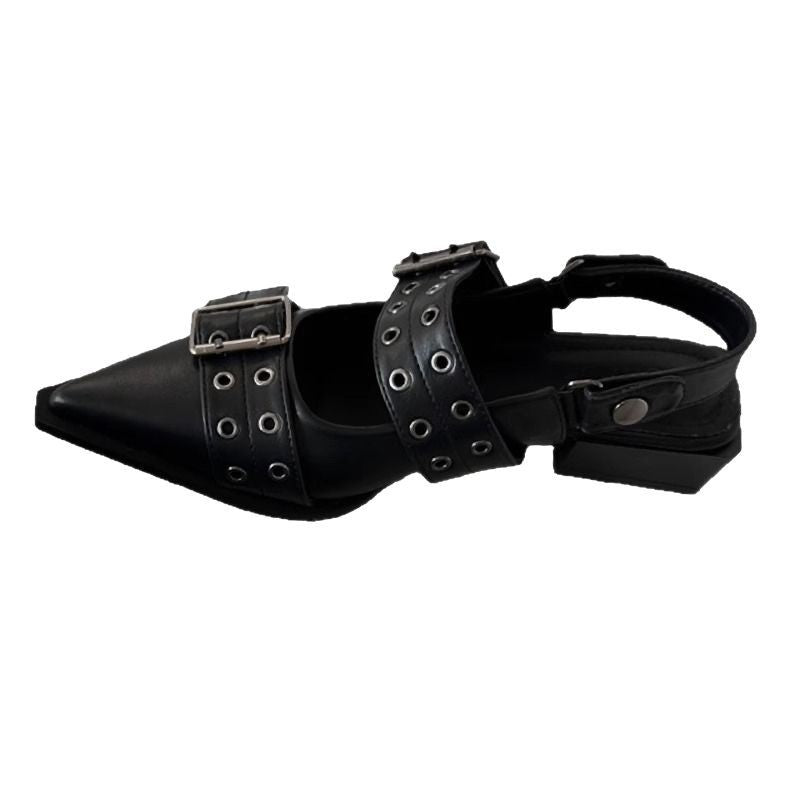 Damen Spitz zulaufende Slingback‑Flats mit doppelten Ösen‑Riemen und verstellbarer Schnalle Shop Nory