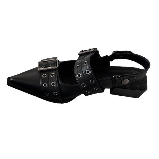 Damen Spitz zulaufende Slingback‑Flats mit doppelten Ösen‑Riemen und verstellbarer Schnalle Shop Nory