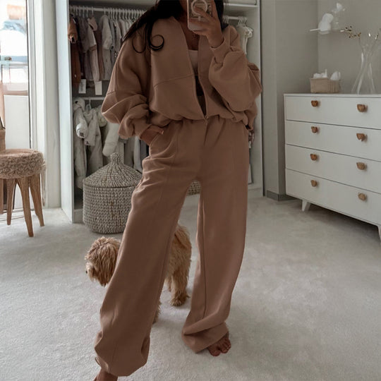 Damen nan Oversize-Zipjacke und hochgeschnittene Palazzohose aus weichem French-Terry Shop Nory