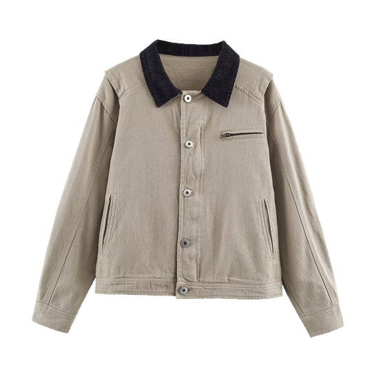 Herren Oversized Canvas-Jacke mit Cordkragen, Knopfverschluss und verdeckter Brusttasche Shop Nory