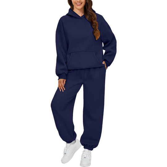 Damen nan gemütliches French-Terry Loungewear-Set mit doppellagiger Kapuze, Kängurutasche und elastischem Knöchel-Jogger Shop Nory