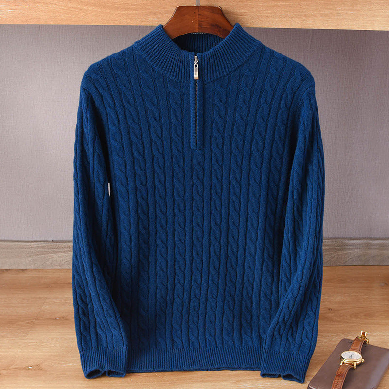 Herren Zopfmuster-Halbzip-Pullover aus weichem Wollmix mit Stehkragen Shop Nory