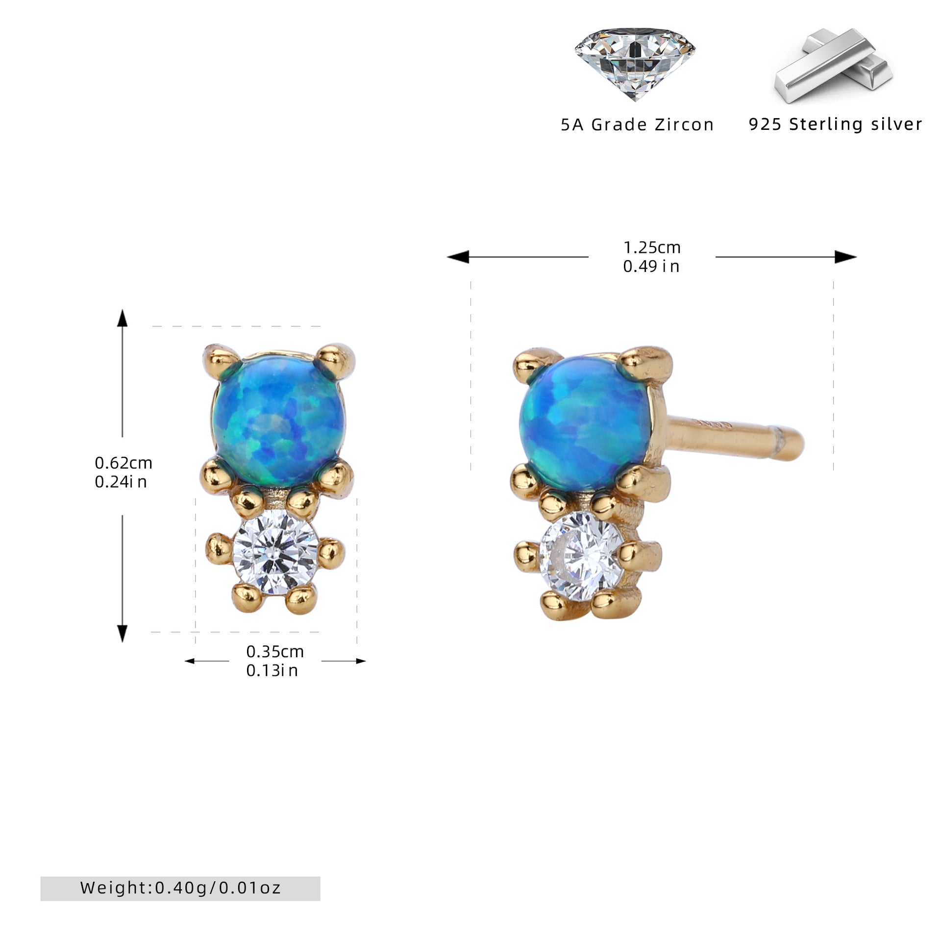 Damen Ohrstecker aus 925er Sterling Silber mit hochwertigem Zirkon und opalisierendem Design Shop Nory