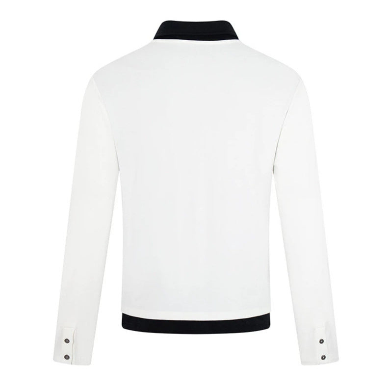 Herren Langarm-Poloshirt mit asymmetrischer Knopfleiste und kontrastierendem Kragen Shop Nory