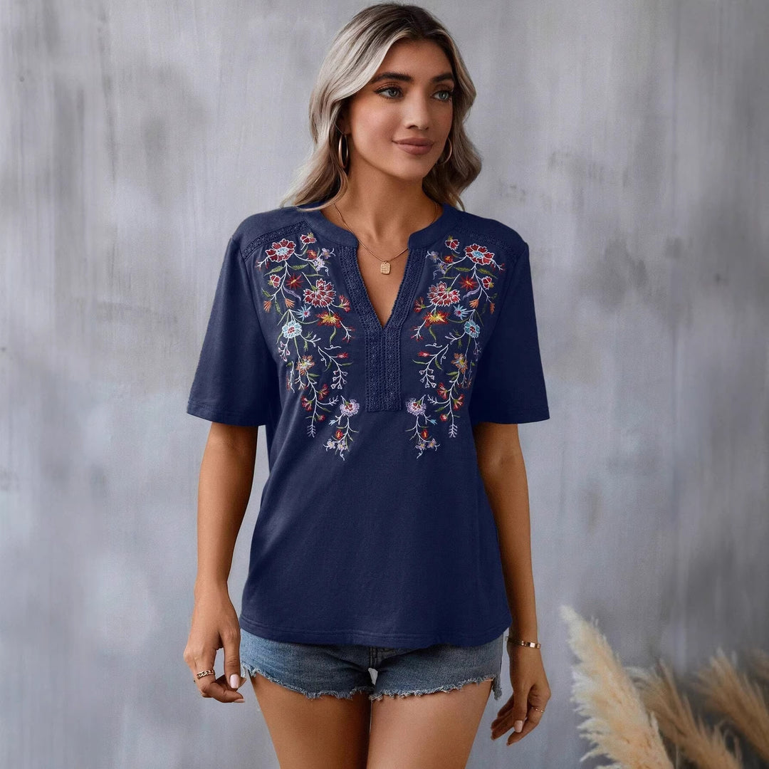Damen bestickte Boho-Tunika mit tiefem Ausschnitt und Spitzenbesatz Shop Nory
