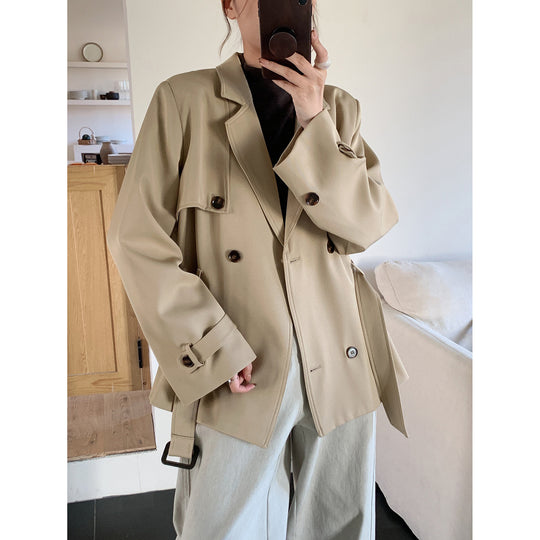 Damen Kurztrench im Oversize-Schnitt mit Doppelreihe und Bindegürtel Shop Nory
