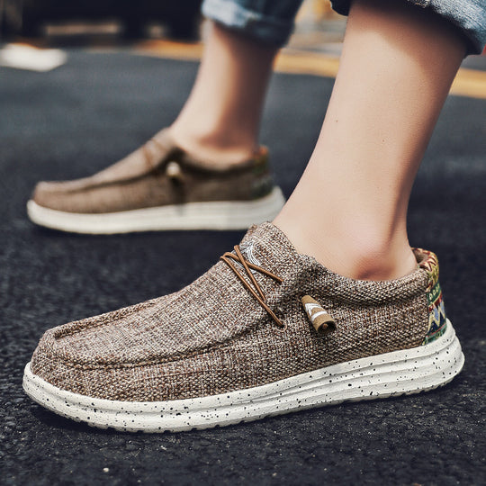 Herren Legerer Canvas-Mokassin-Slipper mit geflochtener Schnürung und gefleckter EVA-Sohle Shopy Nory