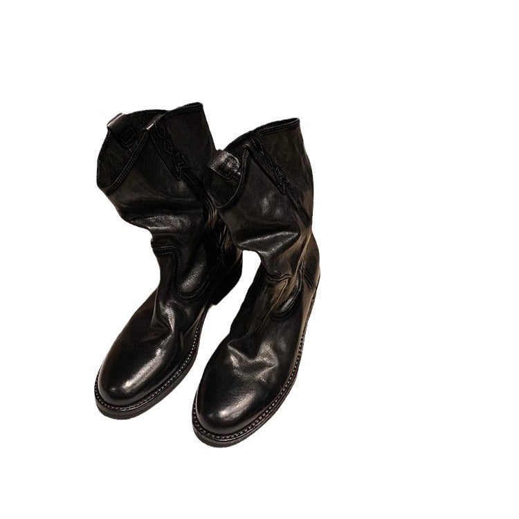 Damen Mid‑Calf Slouch Western‑Stiefel aus Glattleder mit Zuglaschen und profilierter Laufsohle Shop Nory
