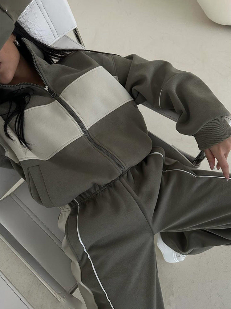Damen luxuriöser Freizeit-Jogginganzug mit Reißverschluss und Kontrastpaneelen Shop Nory