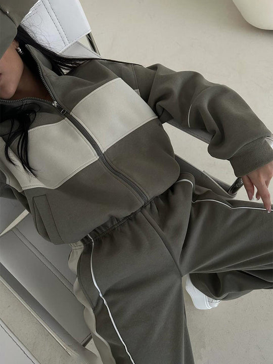 Damen luxuriöser Freizeit-Jogginganzug mit Reißverschluss und Kontrastpaneelen Shop Nory