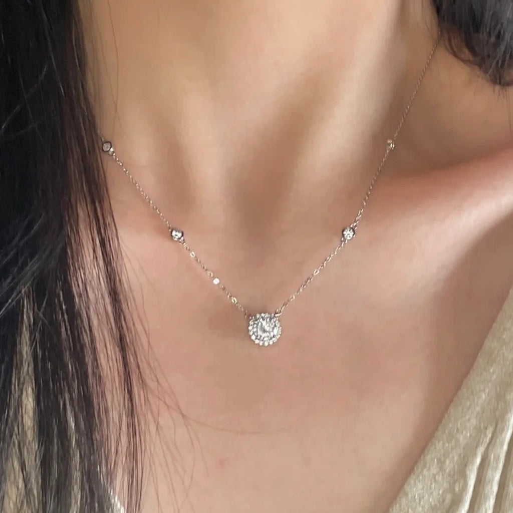 Damen Halskette mit funkelndem pinkem Stein Shop Nory