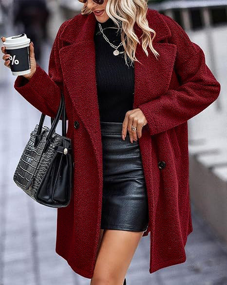Damen Oversize Teddy-Mantel mit Reverskragen und Double-Breasted-Schnitt Shop Nory