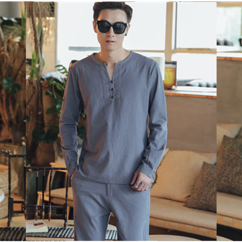 Herren Langärmeliges Henley-Hemd mit Stehkragen, Kurzknopfleiste und Relaxed Fit Shop Nory