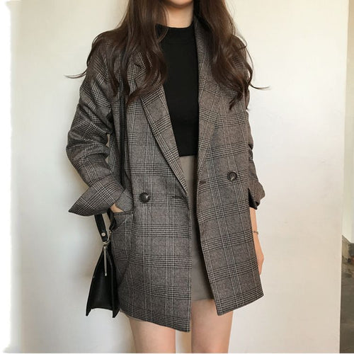 Damen Eleganter karierter Blazer mit doppelter Knopfleiste Shop Nory