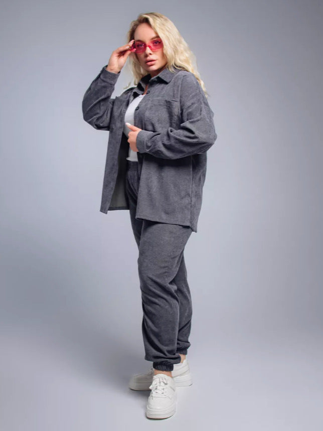 Damen nan Oversized-Cord-Set mit Hemdjacke und Gummizug-Jogpant Shop Nory