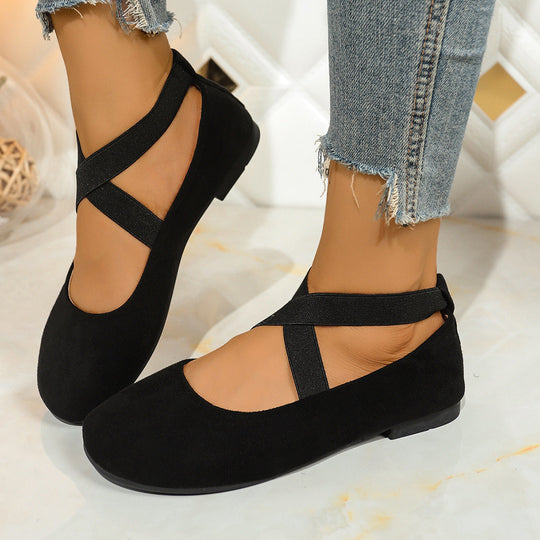 Damen Stylish Ballerinas mit elastischem Kreuzriemen und atmungsaktivem Obermaterial