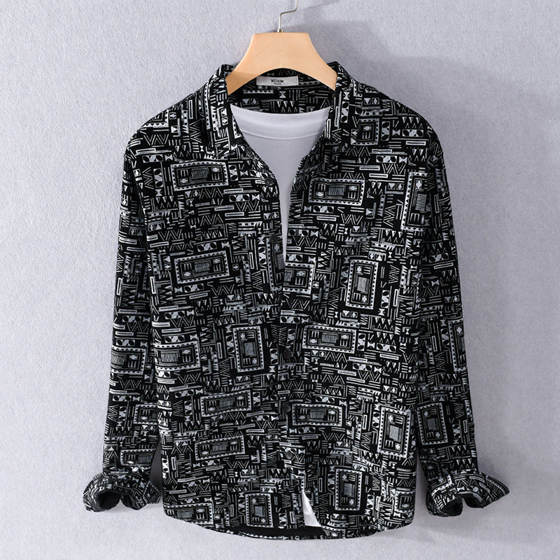 Herren Langarmhemd im Overshirt-Stil mit geometrischem Ethno‑Print Shop Nory