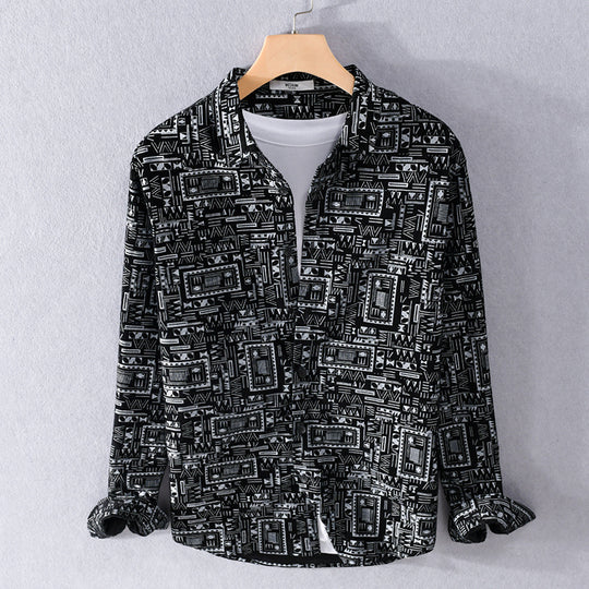 Herren Langarmhemd im Overshirt-Stil mit geometrischem Ethno‑Print Shop Nory