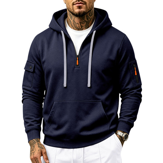 Herren Utility-Halbzip-Kapuzenpullover mit Ärmel-Taschen und Kängurutasche Shop Nory