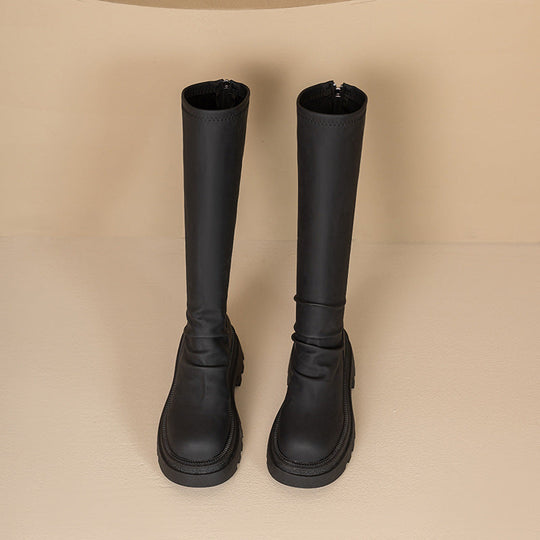 Damen hohe Gummistiefel mit rutschfester Profilsohle und elastischem Schaft