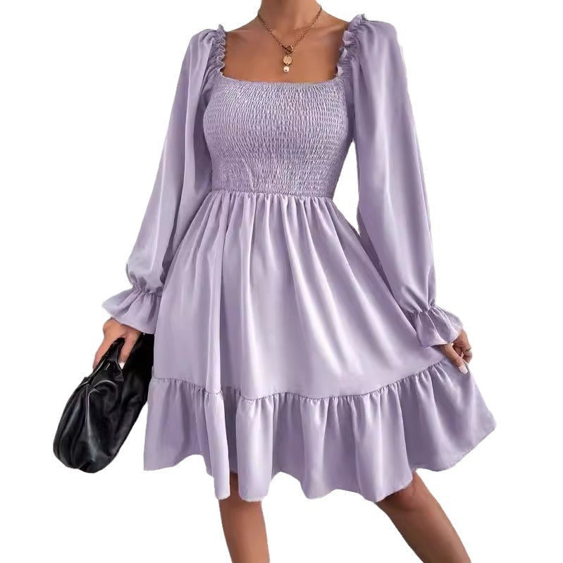 Damen Luftiges Minikleid mit Puffärmeln und Rüschendetails Shopnory