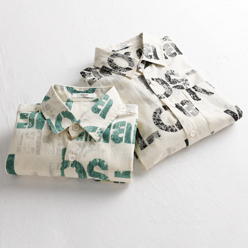 Herren Bedrucktes Leichtes Langarm-Hemd im Relaxed-Fit mit Typo-Print und Brusttasche Shop Nory