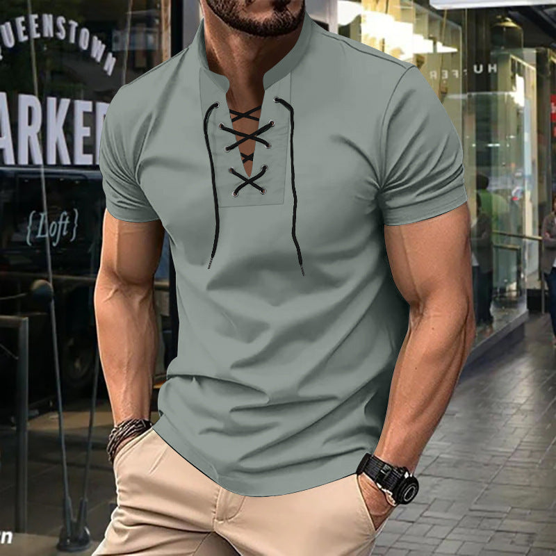Herren lässiges Poloshirt mit Schnürung