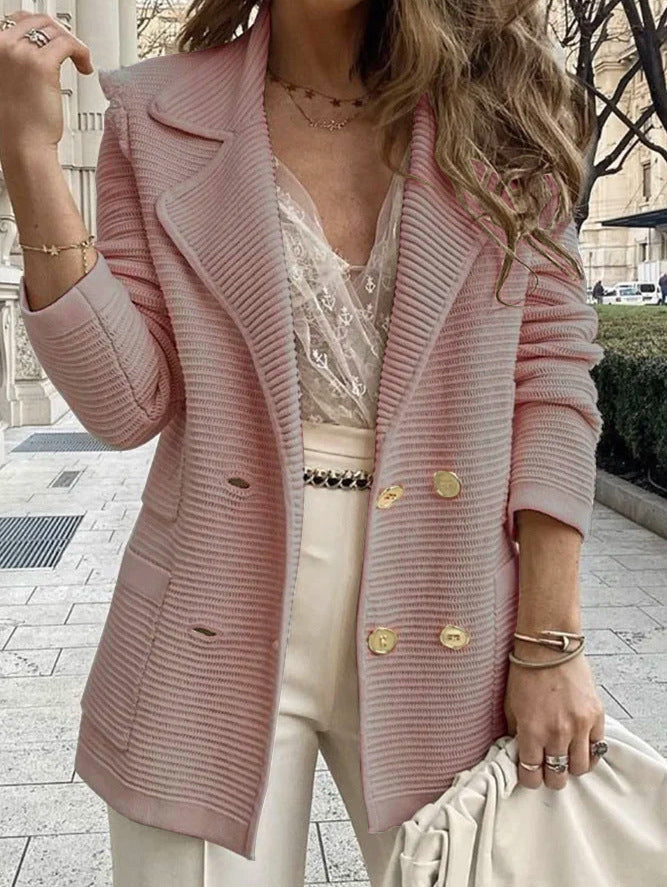 Damen Strukturierter Strick-Blazer mit Reverskragen und Doppelknopfleiste Shop Nory