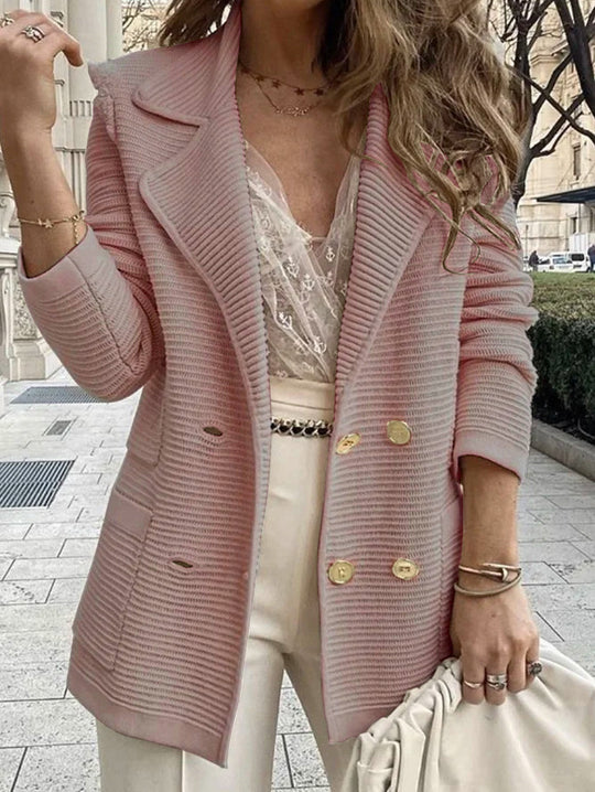 Damen Strukturierter Strick-Blazer mit Reverskragen und Doppelknopfleiste Shop Nory