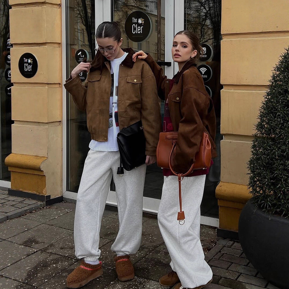 Damen Boxy-Suede-Blousonjacke mit Cordkragen und Teddyfutter Shop Nory