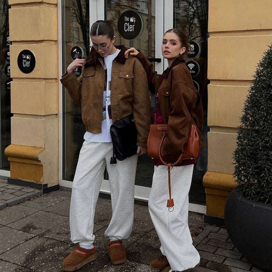 Damen Boxy-Suede-Blousonjacke mit Cordkragen und Teddyfutter Shop Nory