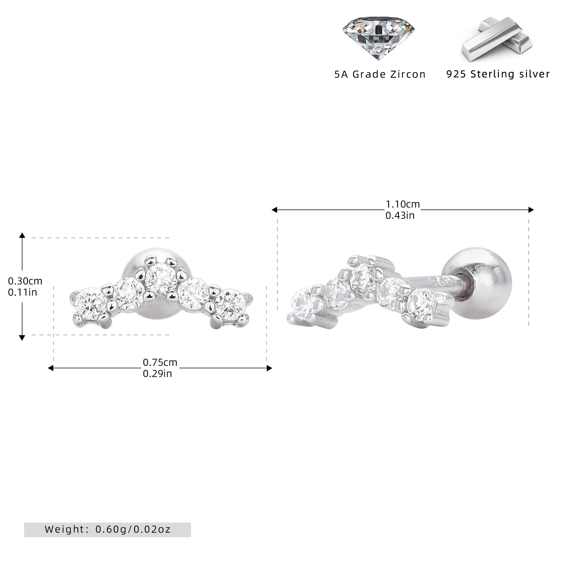 Damen Ohrstecker mit funkelnden Zirkon-Akzenten aus 925 Sterlingsilber Shop Nory