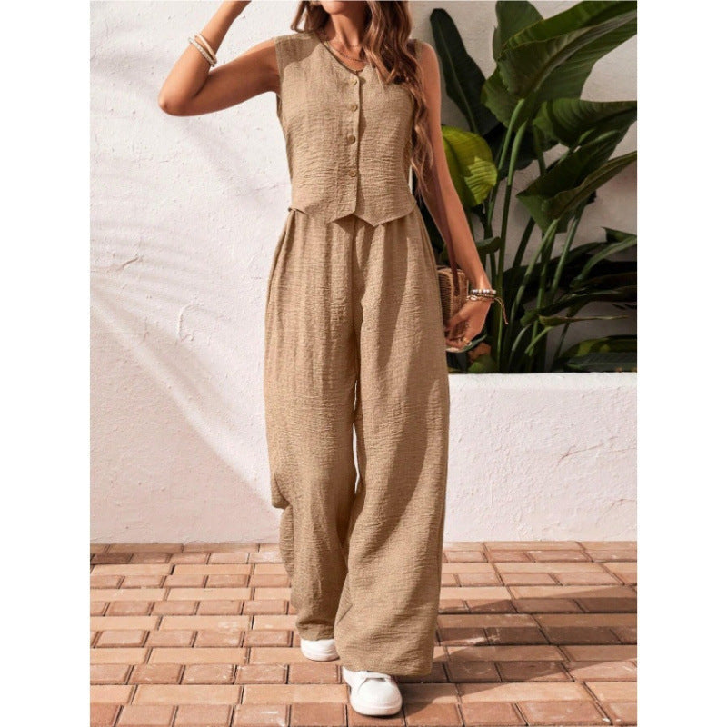 Damen Zweiteiler Strukturierte Bluse &amp; Weite Palazzo-Hose