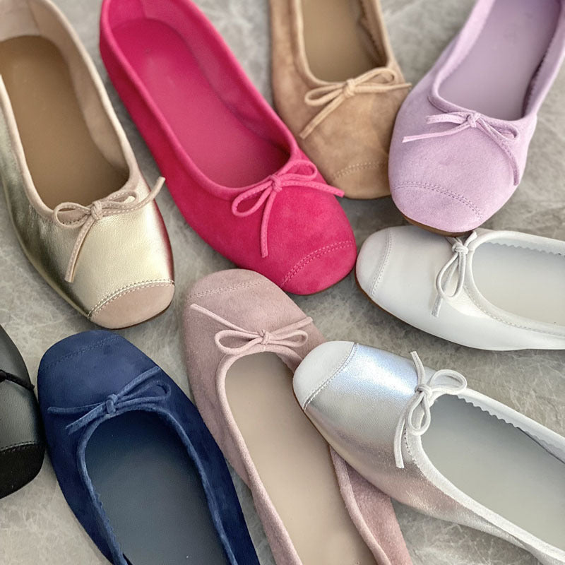 Damen Flache Ballerinas mit zierlichem Schleifenakzent