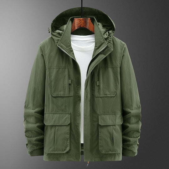 Herren Leichte Outdoor‑Fieldjacke mit Kapuze, vier aufgesetzten Taschen und verdecktem Reißverschluss Shop Nory