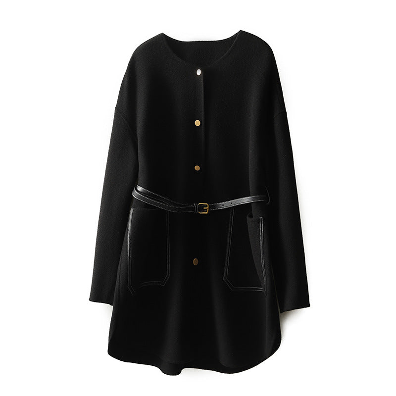 Damen Lässiger und eleganter Wollmantel mit Gürtel Shop Nory