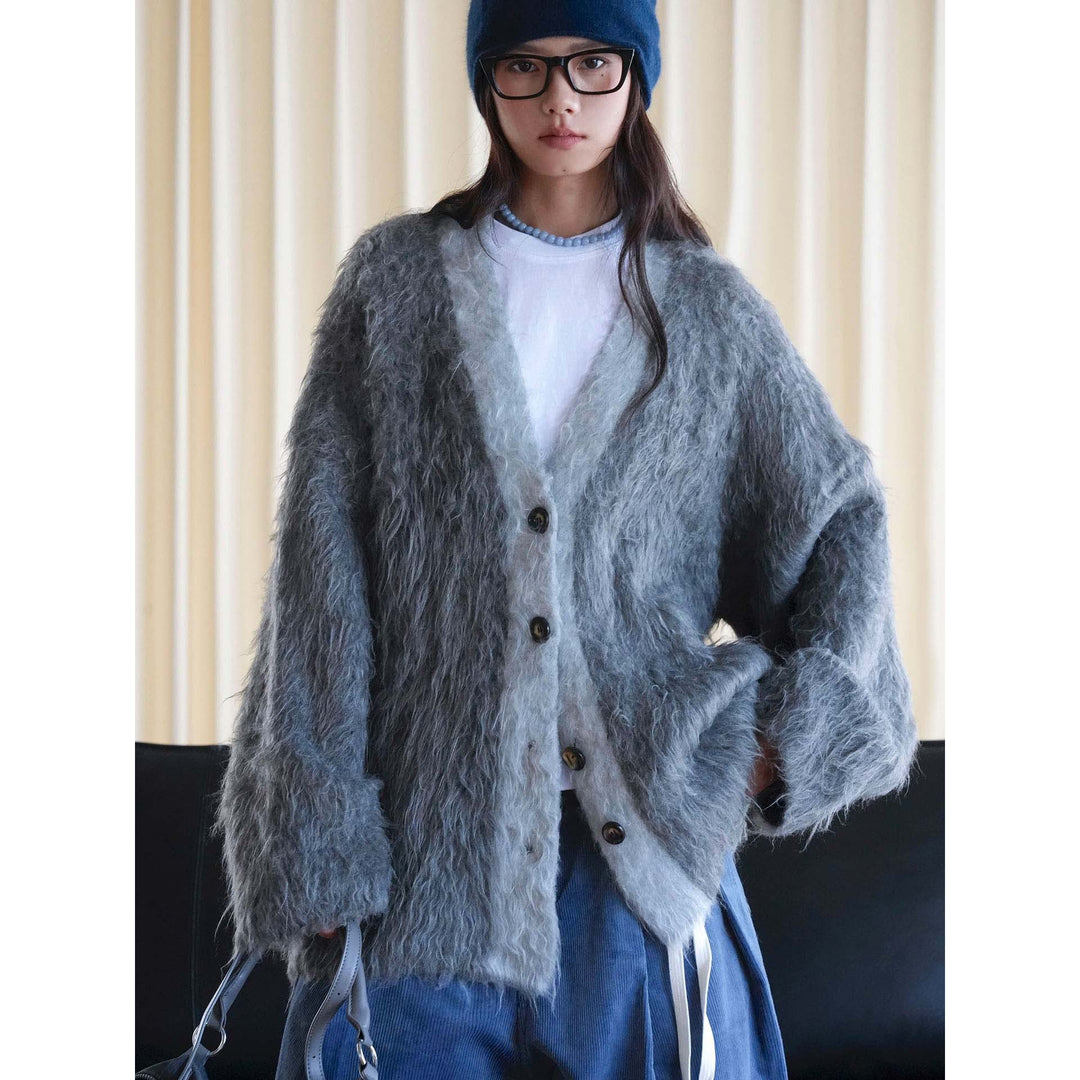 Damen Flauschiger Langhaar‑Strickcardigan mit Knopfleiste und Oversize‑Silhouette Shop Nory