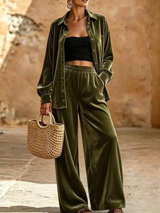 Damen Glamouröser Velours Zweiteiler Shop Nory