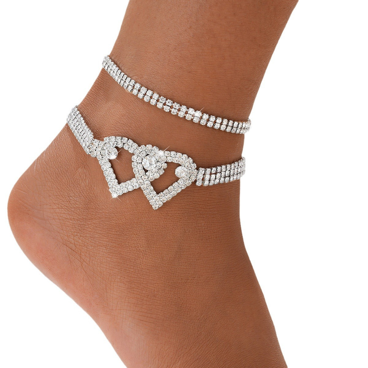 Damen Fußkettchen-Set mit funkelnden Herzen und eleganten Kristallen Shop Nory