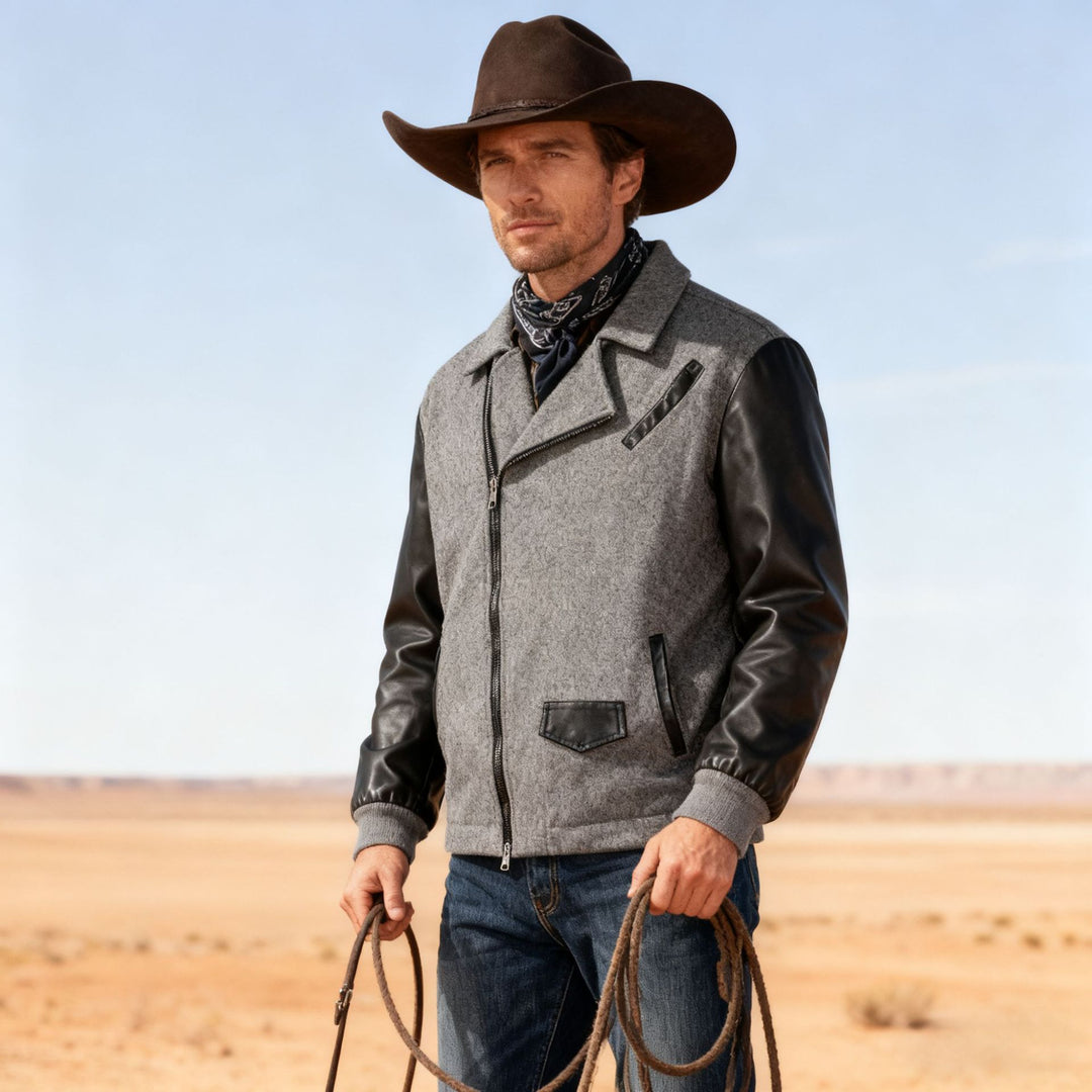 Herren Kurzjacke im Aviator‑Style mit Kontrastärmeln und asymmetrischem Reißverschluss Shop Nory