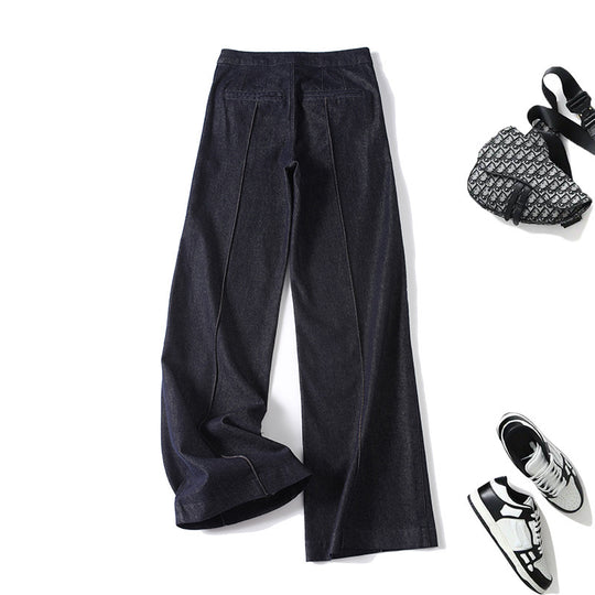 Damen High‑Waist Weite Denimhose mit durchgehender Mittelnaht und aufgesetzten Taschen Shop Nory