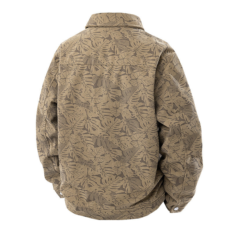 Herren Cord-Truckerjacke mit Jacquard-Blattmuster und Druckknopfleiste Shop Nory