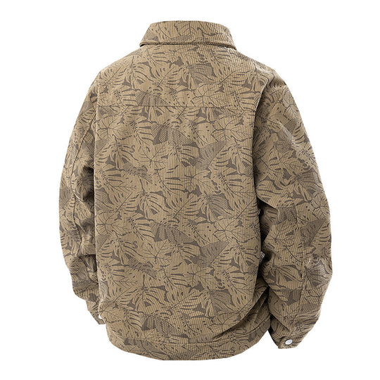 Herren Cord-Truckerjacke mit Jacquard-Blattmuster und Druckknopfleiste Shop Nory
