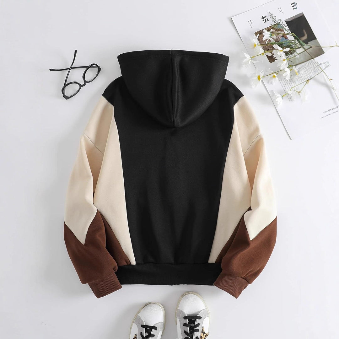 Damen Kapuzen‑Sweatjacke mit Farbblock, Reißverschluss und Kängurutasche Shop Nory
