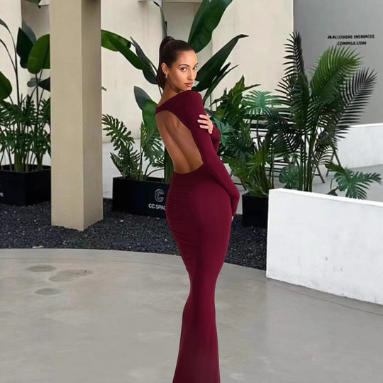 Damen elegantes Abendkleid mit figurbetontem Schnitt und langen Ärmeln