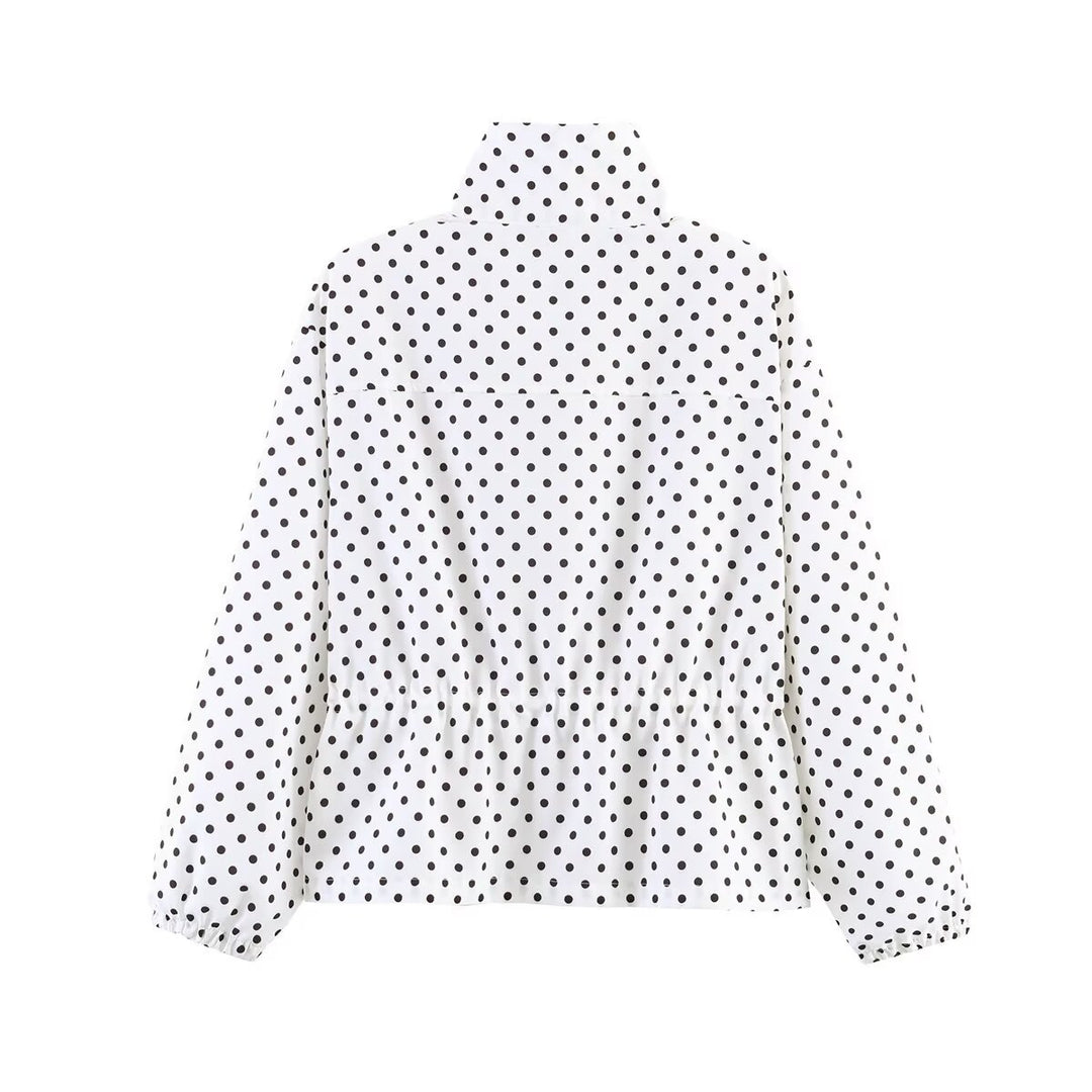 Damen Gekürzte gepunktete Übergangsjacke mit Stehkragen und Taillenraffung Shop Nory