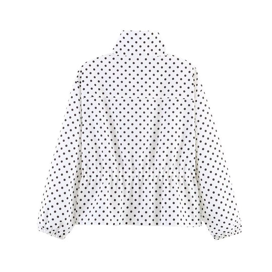 Damen Gekürzte gepunktete Übergangsjacke mit Stehkragen und Taillenraffung Shop Nory